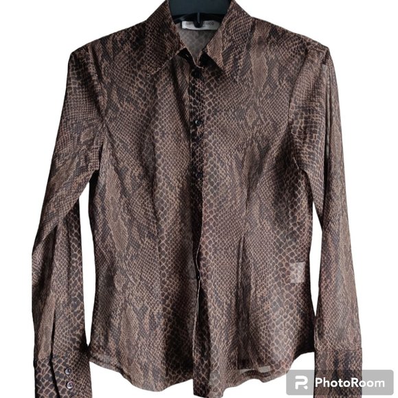 S🐆San Francisco animal print demi-sheer button down 2 shirts - Picture 5 of 7